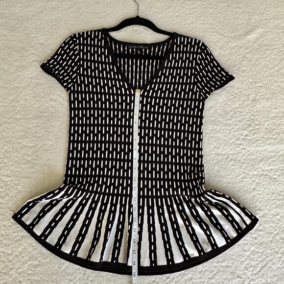 Antonio Melani Black & White Geometric Knit Peplum Top - Sculptural Slimming S - Picture 9 of 11